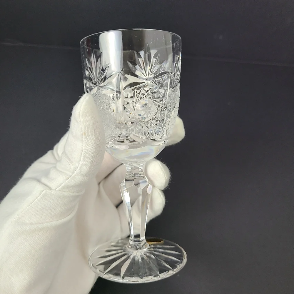 Bardejov Czechoslovakia Short Etched Port Crystal Glasses- Set of Two